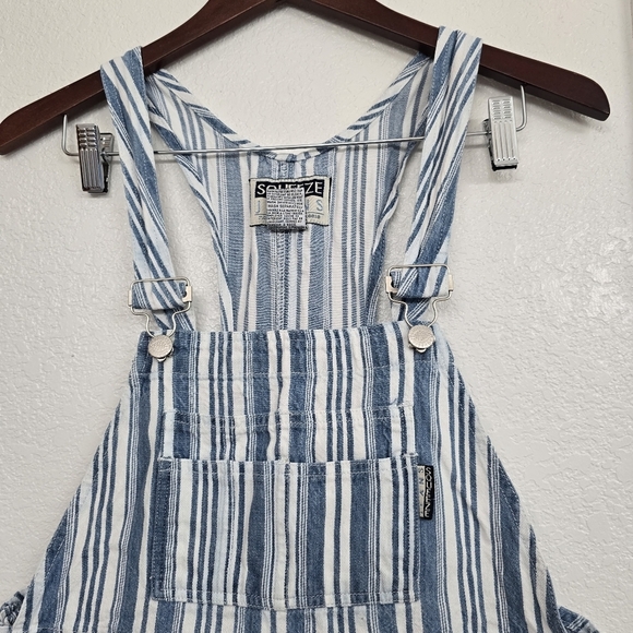 Squeeze Jeans Overall Shorts Denim Blue y2k Eyelace Ruffle Trim Whimsy Cottage L - Picture 3 of 15